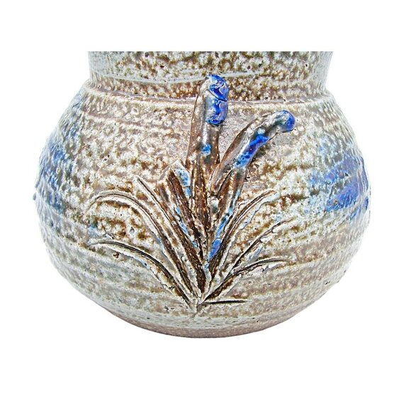 Vintage Handcrafted Pottery Vase Jar Floral Blue Gray Brown 8" Signed DW '87 - Picture 4 of 12